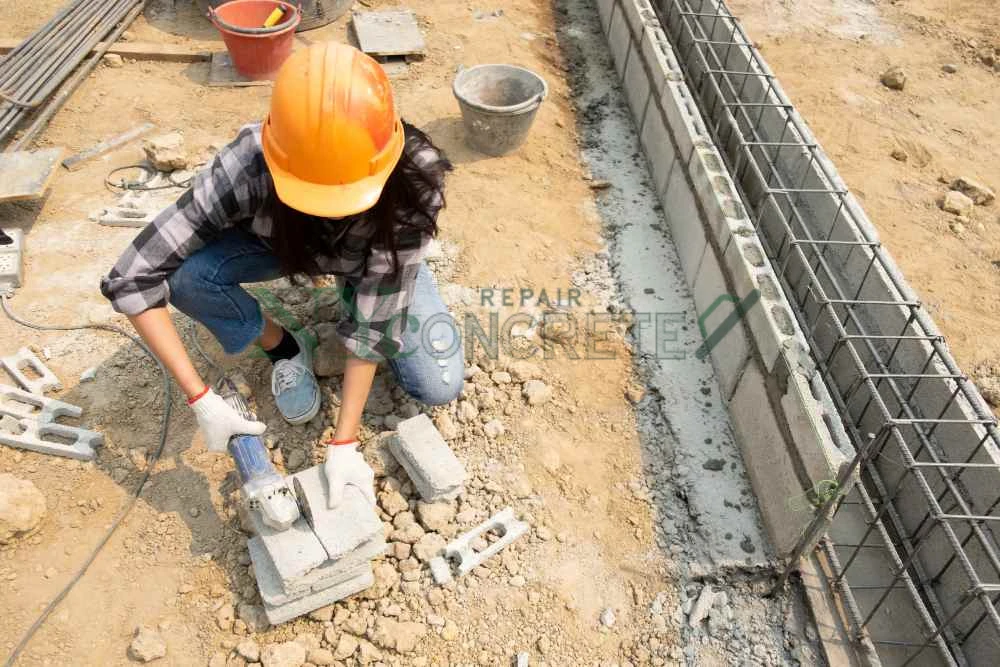 nyc concrete repair crew forming and pouring concrete against a building wall